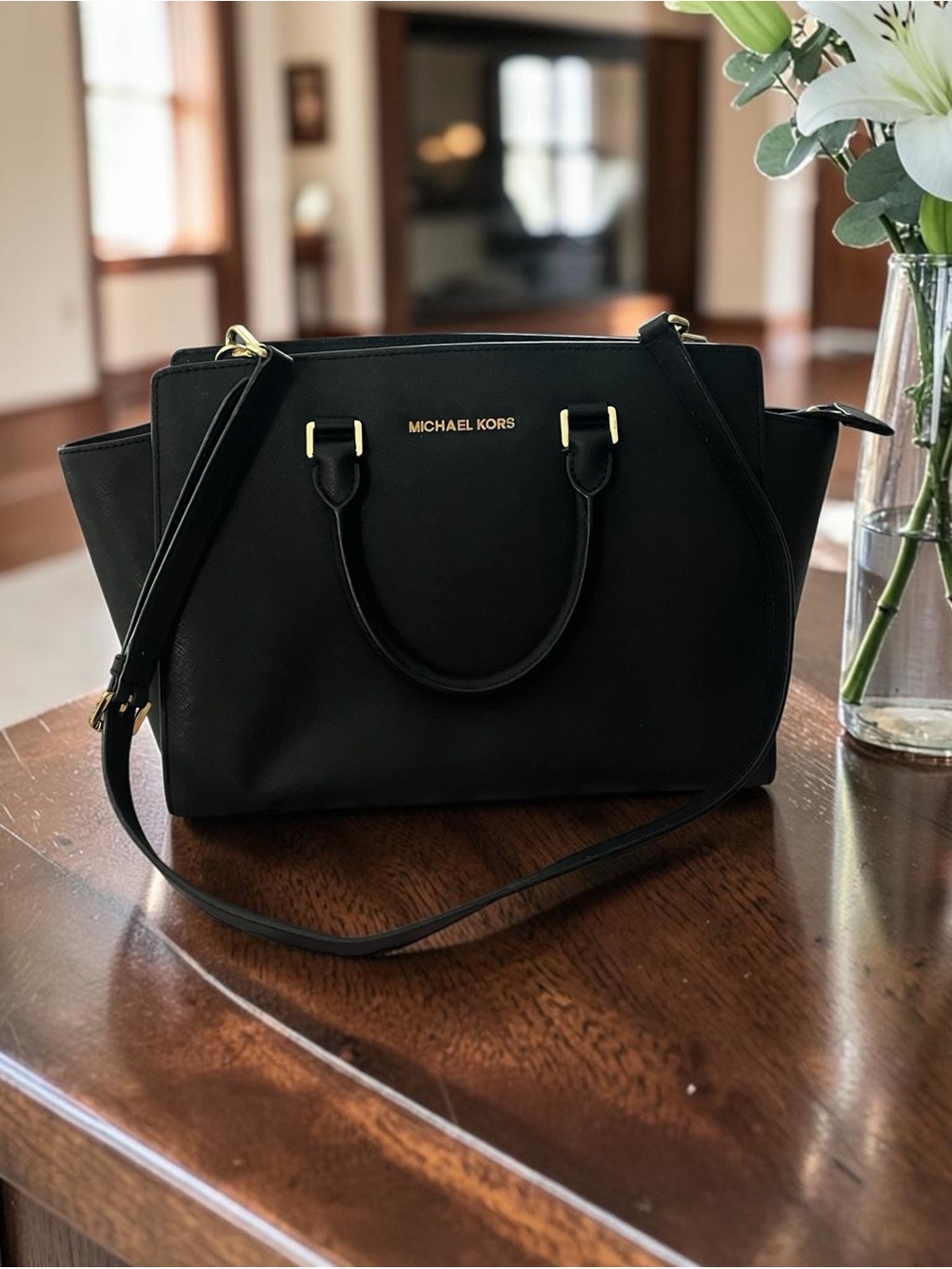 Michael Michael Kors Black Selma Saffiano Leather Satchel w/ Shoulder Strap- EUC